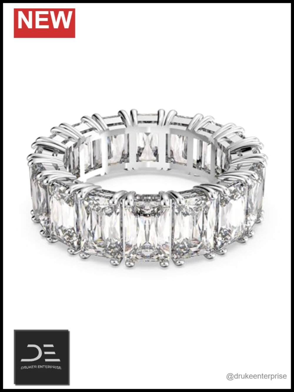 Crystal Stacking Ring US 7 Rhodium Finish Cubic Zirconia